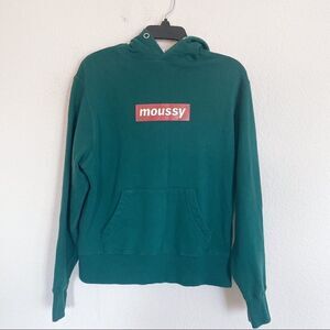 Moussy logo hoodie sweatshirt in green EUC